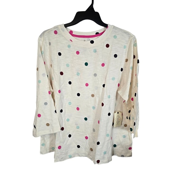 St. John's Bay Tops - St Johns Bay Womens Plus 2X Multi Polka Dot 3/4 Sleeve Tee Shirt Cream